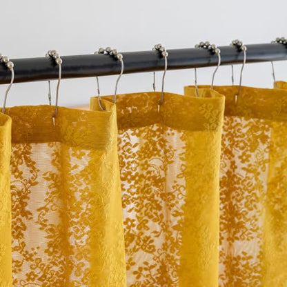 TUDECO Yellow Stall Lace Shower Curtain for Bathroom, 36Wx72L Inch 1 Panel - color: Mustard Yellow, size: 36"W x 72"L (Pack of 1)