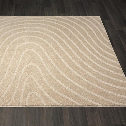 LUXE WEAVERS Modern Geometric Wave Beige 2x8 Area Rug - color: Beige, size: 2' x 8' (Runner)