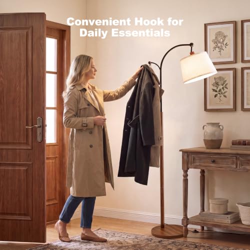 Floor Lamp, 9W 850lm Smart LED Arch Floor Lamp - Wood Grain Base - color: Wood Grain