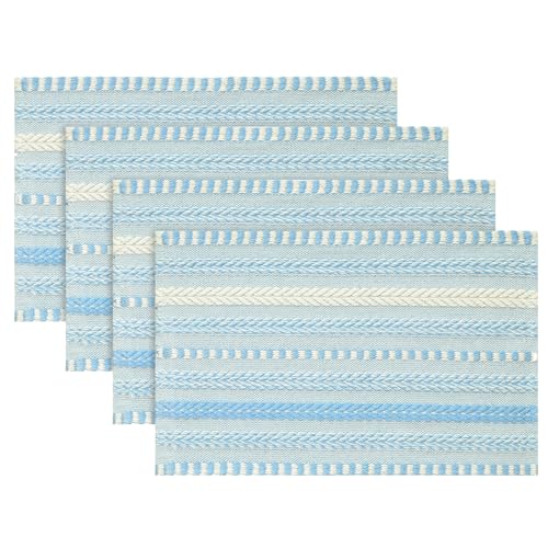 Artoid Mode Sky Blue Woven Braided Stripe Placemats Set of 4-12x18 Inch - color: Sky Blue, size: 12" x 18", 4 Pcs