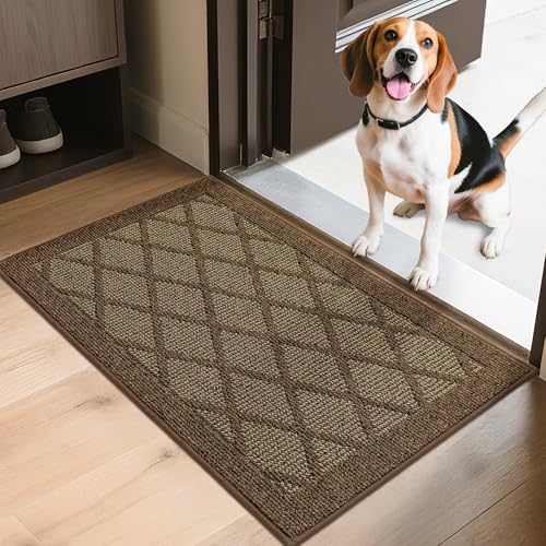 COSY HOMEER Non-Slip Door Mat 24"x36",Entryway Rugs Low Profile,Brown - color: Brown, size: 3' x 2' (Rectangular)
