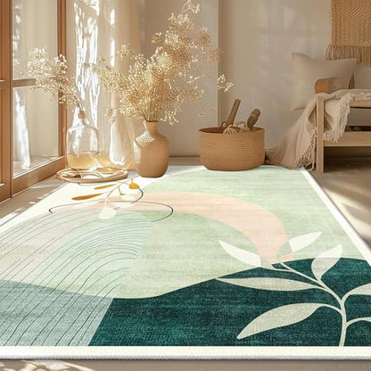 MUJOO 5x7 Area Rugs Washable Low Pile Non Slip Mid Century Modern Large - color: Green（modern）, size: 5' x 7' (Rectangular)