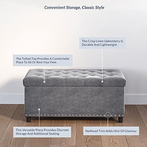 BELLEZE Storage Ottoman, Tufted Ottoman with Close Hinge, Foot Rest for Living Room (Gray, 31 inch) - color: Gray B
