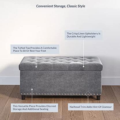 BELLEZE Storage Ottoman, Tufted Ottoman with Close Hinge, Foot Rest for Living Room (Gray, 31 inch) - color: Gray B