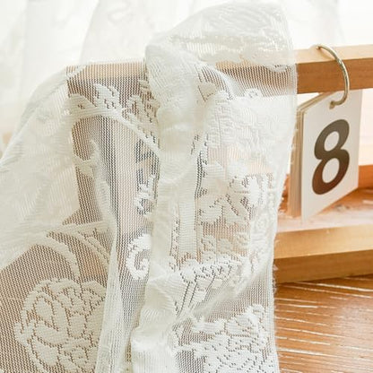 TUDECO Cream Short Lace Curtains 45 Inch Length, 2 Panles - color: Cream, size: 59"W x 45"L (Pack of 2)