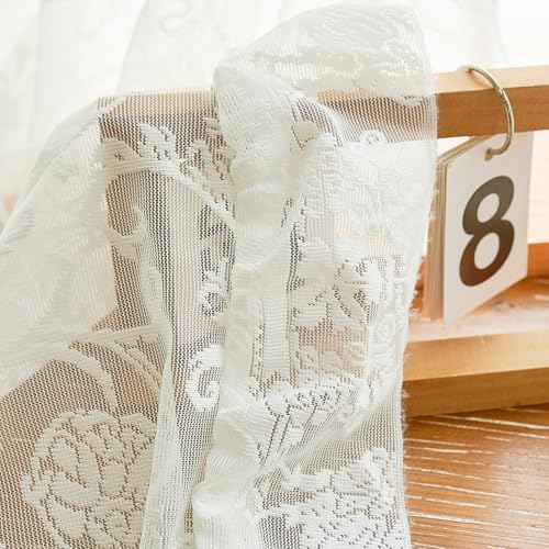 TUDECO Cream Short Lace Curtains 45 Inch Length, 2 Panles - color: Cream, size: 59"W x 45"L (Pack of 2)