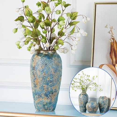 Rustic Ceramic Flower Vase,13.8in Large Chinese Style Vase,Blue - color: Blue C