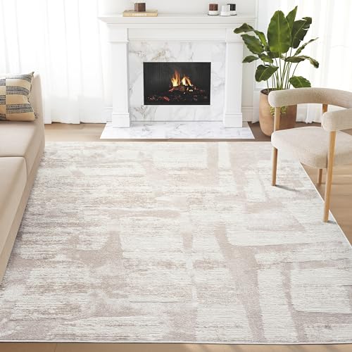 Abani Cream Area Rug for Living Room, Bedroom - Block Pattern- 8' x 10' -Durable & Easy to Clean - size: 8' x 10'