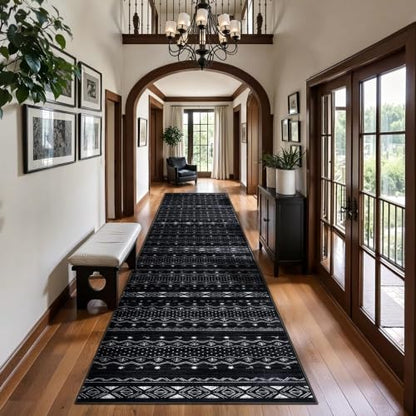 SERISSA 2'6"x10' Washable Non-Slip Boho Runner Rug for Hallway - color: Black, size: 2'6" x 10' (Runner)