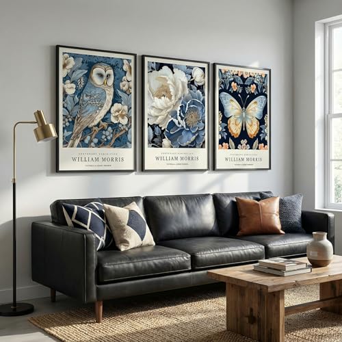 OVVGVV William Morris Wall Art set of 3 large Framed Vintage botanical Colorful Abstract Nature Flowers Canvas Art for Living Room Bedroom Office Decor(Style12, 3pcs 16x24 Black Frame) - color: Type12-Black, size: 16x24 in