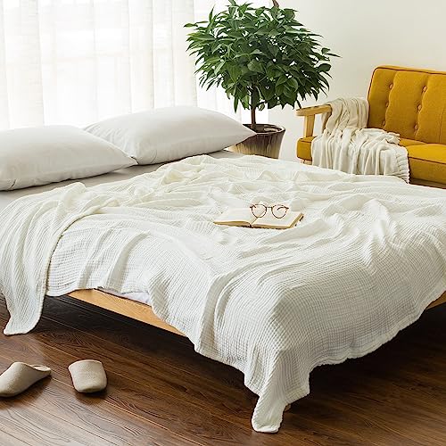 EMME Muslin Cotton Blanket Adults Heather White Throw XL 50"x70" - color: 04-white-1, size: Large Throw (50" X 70")