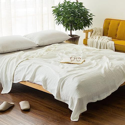 EMME Muslin Cotton Blanket Adults Heather White Throw XL 50"x70" - color: 04-white-1, size: Large Throw (50" X 70")