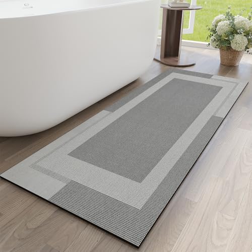 YDKGL Non Slip Bath Mat Long Ultra Thin Bathroom Rugs Runner Fit Under Door - color: A- Light Gray, size: 17" x 59" (Rectangular)