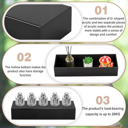 Chunful Black Acrylic Display Box Riser, 16 x 5.6 x 3 Inch Pedestal Stand - size: 16" L× 5.6" W × 3" H