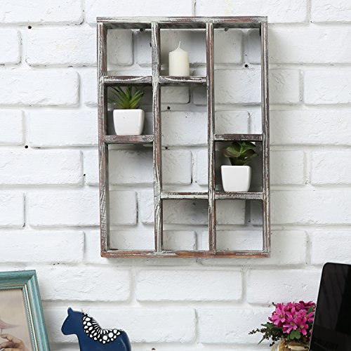 MyGift 9 Compartment Wood Shadow Box Display Shelf, Rustic Curio Case - color: Torched Wood