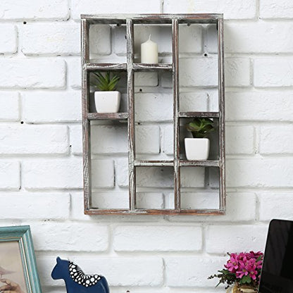 MyGift 9 Compartment Wood Shadow Box Display Shelf, Rustic Curio Case - color: Torched Wood