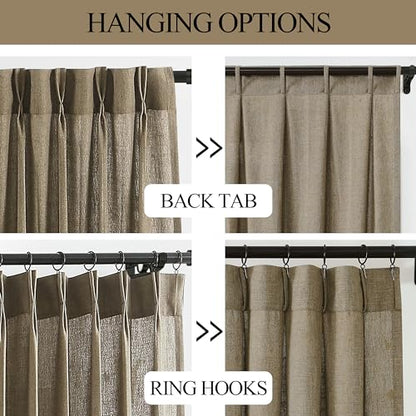 Vision Home Brown Linen Pinch Pleated Semi Sheer Curtains 40Wx84Lx2 - color: Café Brown/Pinch, size: 40"W x 84"L (Pack of 2)