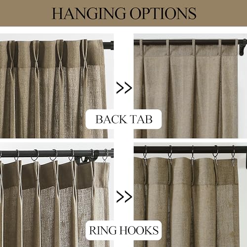 Vision Home Brown Linen Pinch Pleated Semi Sheer Curtains 40Wx63Lx2 - color: Café Brown/Pinch, size: 40"W x 63"L (Pack of 2)