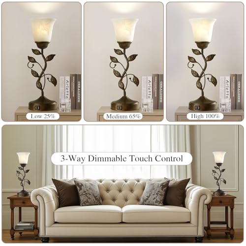 Set of 2 Touch Farmhouse Bedroom Table Lamps 2 USB C+A - color: 2 Pack - Brass