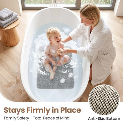 LuxStep Shower Mat Bathtub Mat,24x16 inch, Non-Slip Bath Mat with Drain, Quick Drying PVC Loofah Bathmat for Tub,Shower,Bathroom (Phthalate Free,Grey) - color: Stylish Grey, size: 24" x 16"