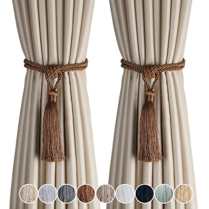 2 Pack Curtain Tiebacks Handmade Tassel Rope Curtain Holdbacks - color: Coffee, size: 2p