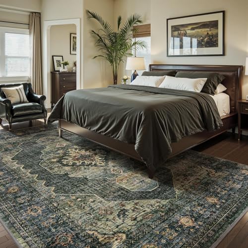 Olive Green Area Rug 6x9 Bedroom Rug Living Room Rugs Washable Soft Vintage Neutral Farmhouse Dining Room Rug Office Carpet Water Repellent Easy Care Non Slip - color: Dark Green/Olive, size: 6' X 9' (Rectangular)