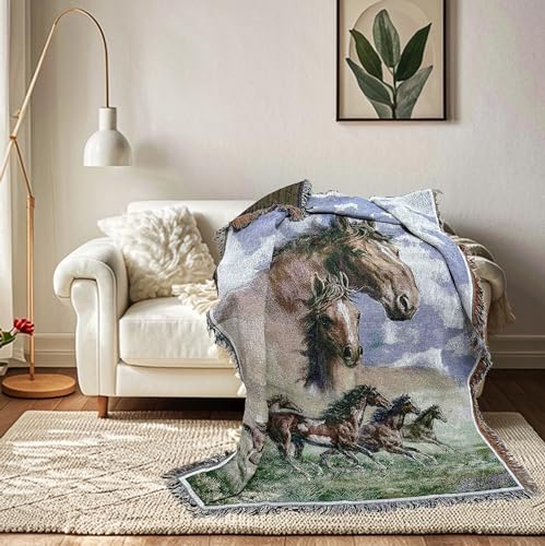 Western Galloping Horse Chenille Tapestry Throw Blanket 50" x 60" - color: Horse