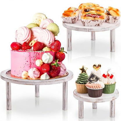 Elsjoy Set of 3 Farmhouse Wooden Cake Display Stand, Rustic Cupcake Riser