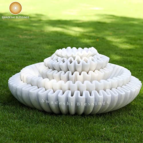 SWADESHI BLESSINGS Handcrafted Marble Ruffle Bowl for Home Decor, 6" - size: 6 Inches