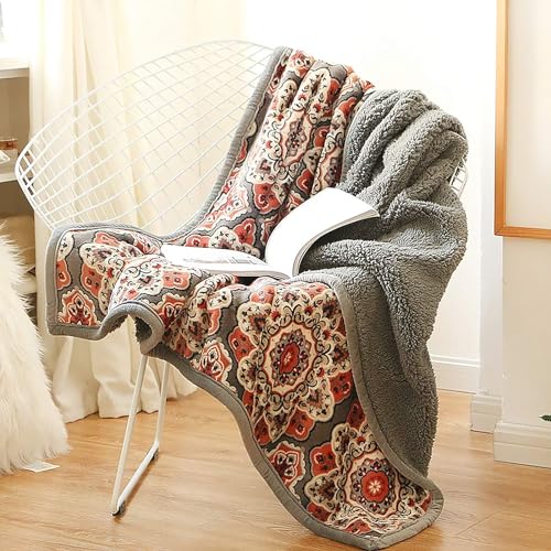 UKELER Flannel Sherpa Throws 60'' x 50', Cute Floral Design Soft Plush Flannel Blanket Throws for Bed/Couch/Sofa/Office/Camping - color: A-floral, size: 50''x60''
