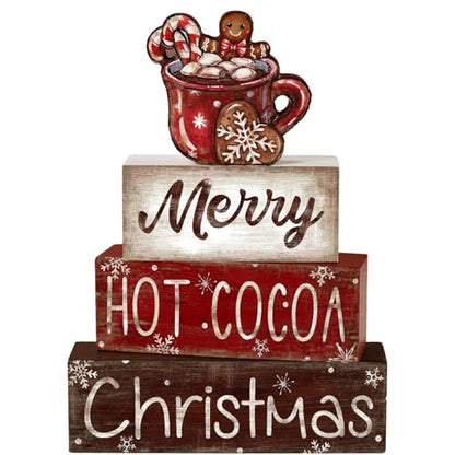 4Pcs Christmas Wooden Tabletop Decoration Hot Cocoa Wooden Block Signs Gift - style: Hot Cocoa