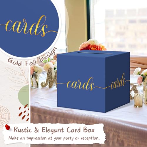 Elegant Card Box for Party, Gold Foil Graduation Card Box, Navy Blue - color: Blue and Gold Foil