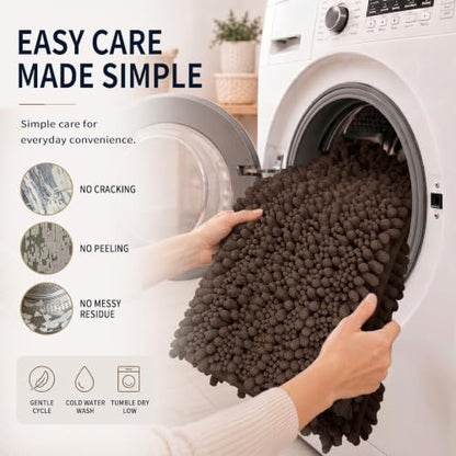 Yimobra Brown Bathroom Rug Set 3 Piece, Super Water Absorbent Bath Mat Set - color: Brown, size: 24"x17" + 24"x20" + 30"x20"