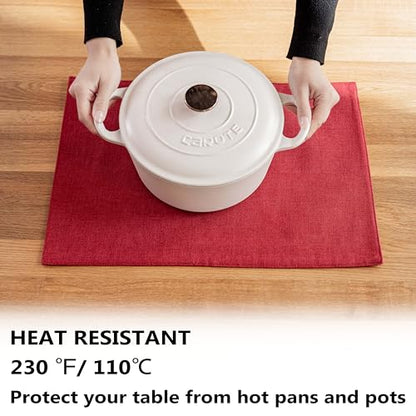Demetex Placemats Set of 4 Heat Resistant Red Linen Place Mats Wipeable Cloth Placemats for Party Wedding Holiday Dinner, 13 x 19 inches, Wine Red - color: Red, size: Placemats set of 4