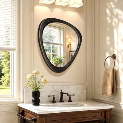 24" x 19" Asymmetrical Mirror, Solid Wood Frame, Irregular Design - color: Black, size: 24"L x 19"W