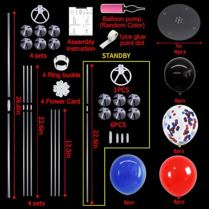 TONIFUL 4 Set Black Red Blue Balloon Stand Balloon Centerpieces for Table - color: Black Red Blue