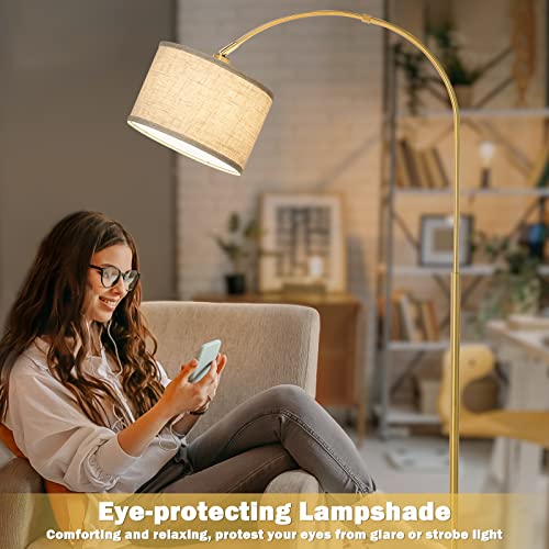 Gold Arc Floor Lamp with Dimmer, Dimmable Floor Lamp with Adjustable Head - color: Gold