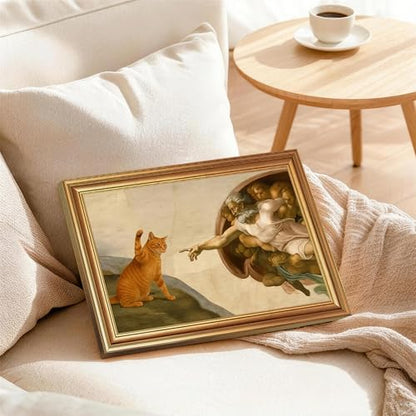 Fantasy Artists Divine Feline Encounter Gold Framed Wall Art, Easy to Hang Fade Resistant Religious Art Prints, Modern Angel & Cat Painting for Bedroom, Living Room, Bathroom, Home Office, 12x16 inch - color: Jesus Cat, size: 16"L x 12"W