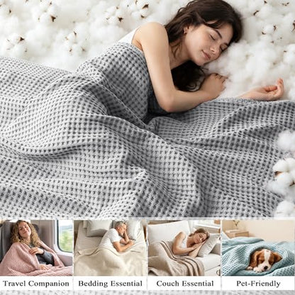 Exclusivo Mezcla 100% Cotton Blanket Queen Size for Bed, Light Grey - color: Light Grey, size: Queen (90" x 90")