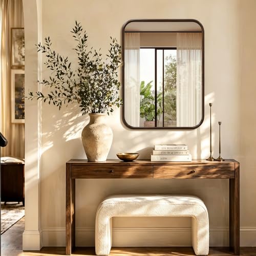Niccy Rectangular Wall Mirror, 24"x32" Wood Bathroom Mirror, Black Walnut - color: Black Walnut, size: 24"L x 32"W