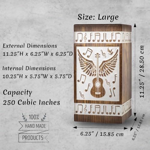 Guitar Wings Wooden Urn for Human Ashes, X-Large 250 Cu in, White - color: Antique White, size: X-Large (250 Cu In, to 250 lb)