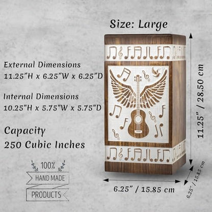 Guitar Wings Wooden Urn for Human Ashes, X-Large 250 Cu in, White - color: Antique White, size: X-Large (250 Cu In, to 250 lb)
