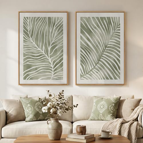 Large Framed Green Abstract Botanical Wall Art for Living Room, 24x36 In - color: Green, size: 24" W x 36" H x 2Pcs