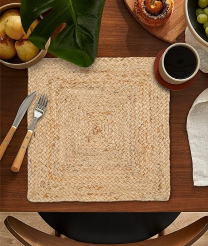 Ramanta Home Jute Braided Placemats Set of 4 14x14 Inches - Natural - size: 14x14 Inches