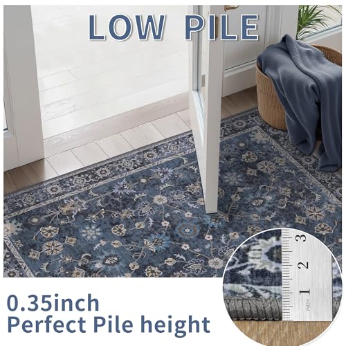 Tangsoo Washable Runner Rug for Hallway Non Slip,2x8 Navy Blue Runner Rugs - color: Distressed Blue Black, size: 2' X 8' (Runner)