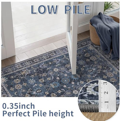 Tangsoo 2.6x16 Washable Long Runner Rug for Hallway Non Slip - color: Distressed Blue Black, size: 2'6" X 16' (Runner)