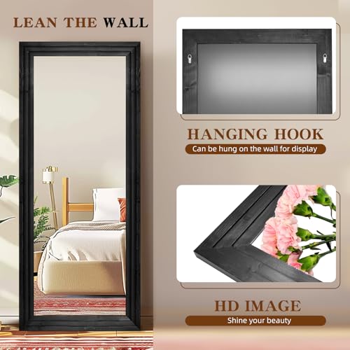 76x34in Full Length Mirror, 3-Tier Stepped Solid Wood Frame, Black - color: Black, size: 76"L x 34"W