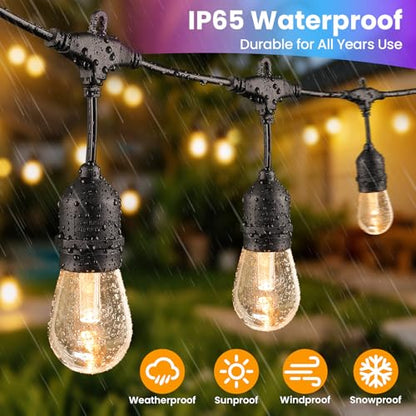 Larkvue 96FT(2X48FT) RGBW Outdoor String Lights with Remote, 8 Modes, Black