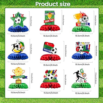 Soccer Honeycomb Centerpieces - 9PCS Soccer Party Decorations, Soccer Game Party Supplies Table Decor for Birthday, 2026 International Soccer Match - style: Soccer