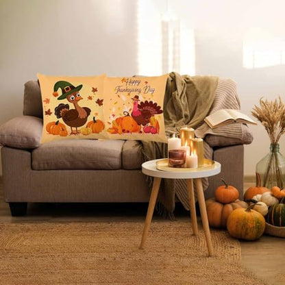 ONFAON Thanksgiving Turkey Pillow Covers, Fall Pillow Covers 18x18 Set of 4 - color: Fall 09